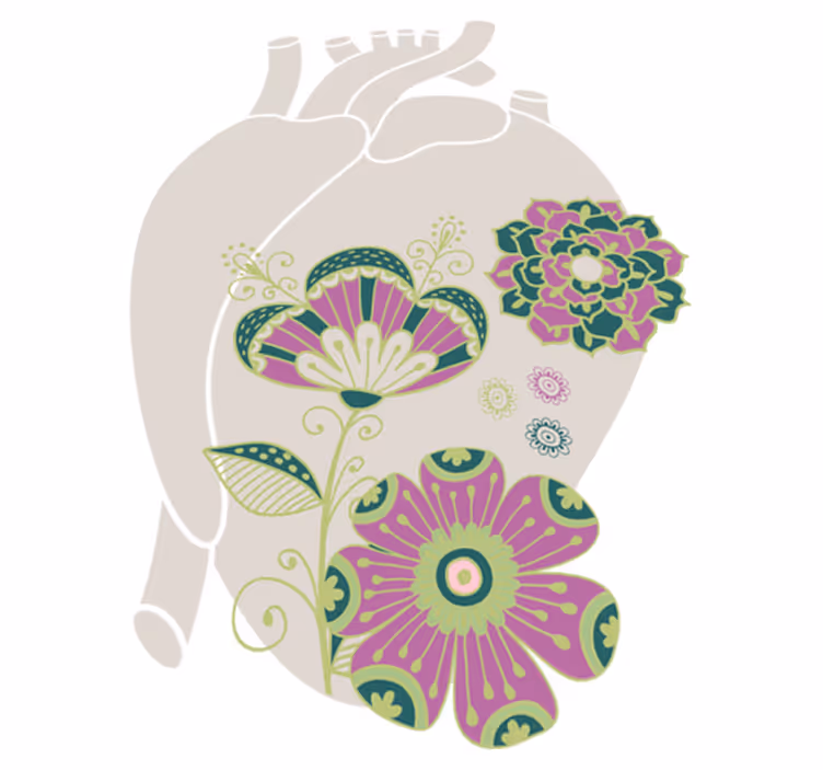 Çiçekler ve bitkiler pvc halı kırmızı çiçekli anatomik kalp - TenStickers