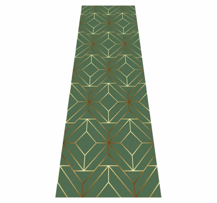 Geometrik pvc halı metalik yeşil kareler altın kenarlarla - TenStickers