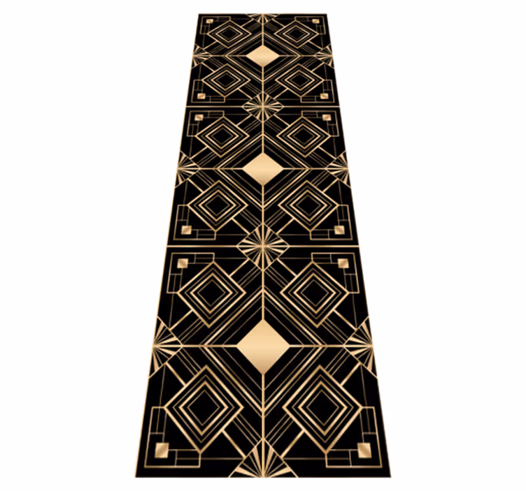 Geometrik pvc halı modern sanat siyah altın desenli - TenStickers