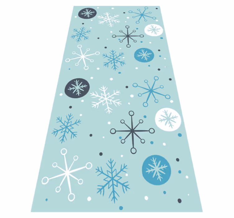 Noel pvc halı mavi beyaz kar tanesi desenli - TenStickers