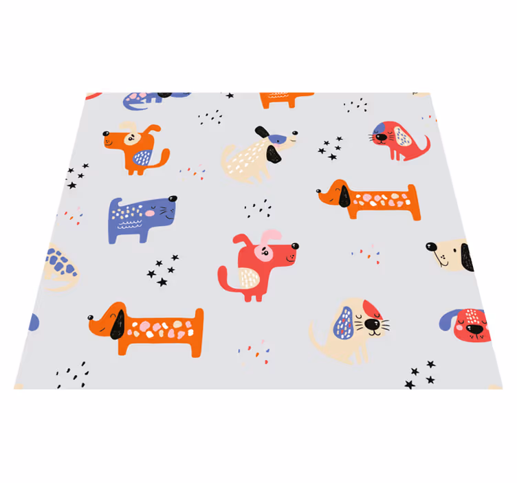 Yatak odası pvc halı illüstrasyonlu köpekler - TenStickers