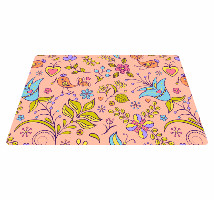 Doğa pvc halı kuş ve kelebekli flora deseni - TenStickers