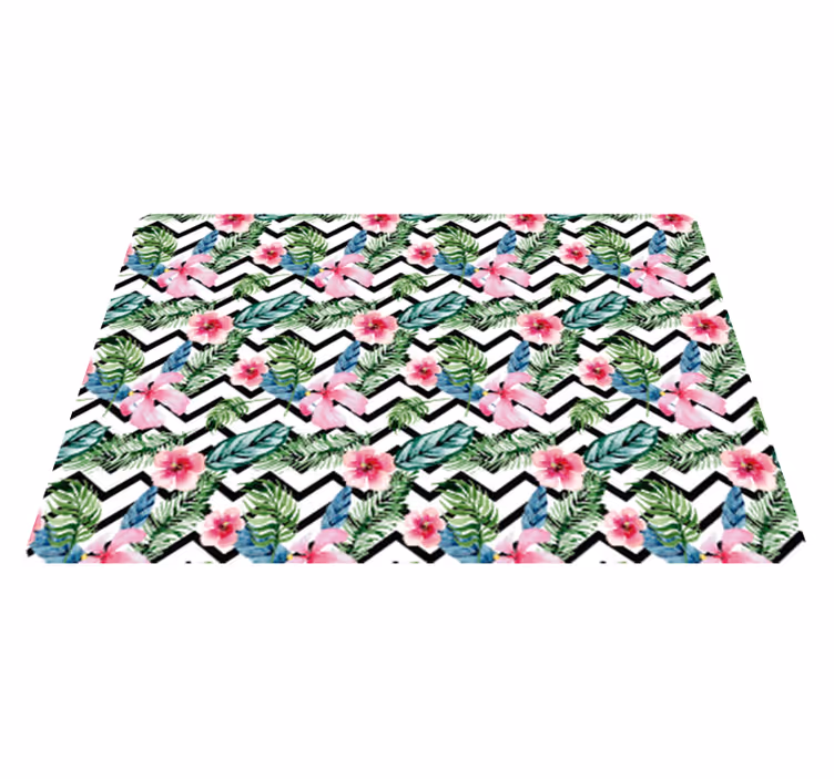Çiçekler ve bitkiler pvc halı zigzag tropikal çizgiler - TenStickers
