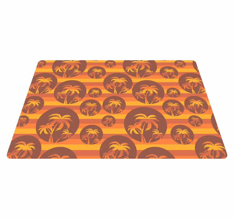 Geometrik pvc halı retro gün batımı ve palmiyeler deseni - TenStickers