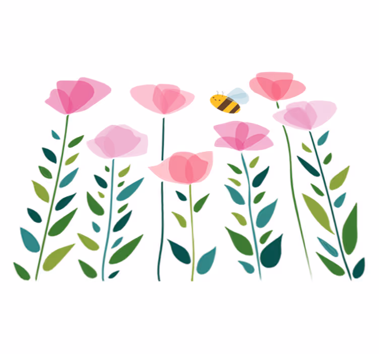 Çocukta pvc halı pembe çiçekler ve arı - TenStickers