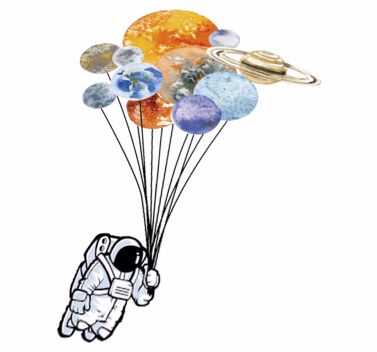 Çocukta pvc halı renkli balonlu astronot - TenStickers
