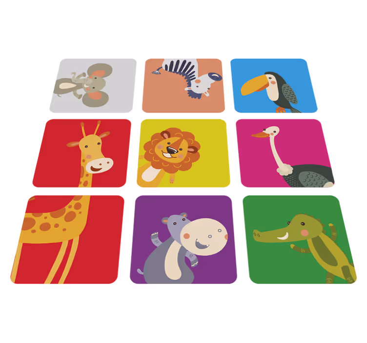 Çocukta pvc halı hayvanlı renkli karolar - TenStickers