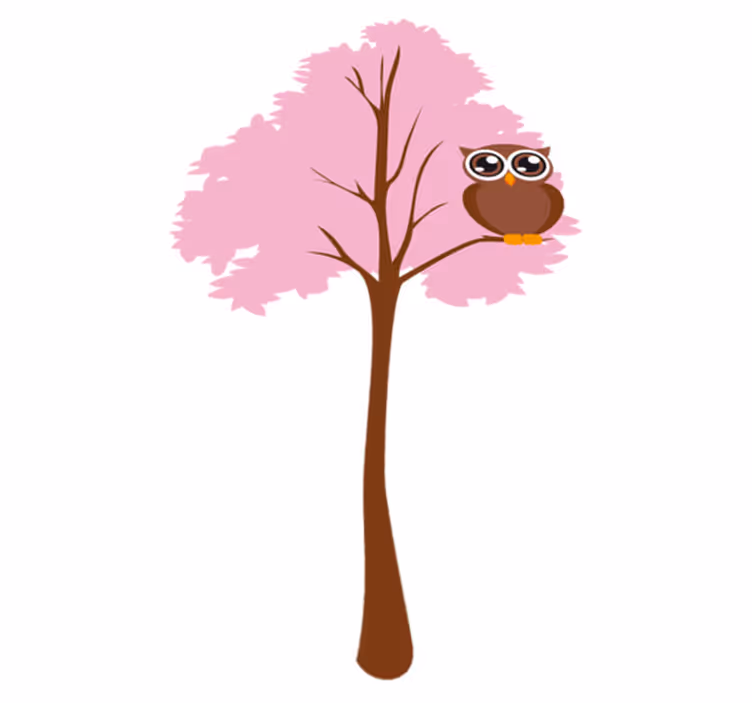 Çocukta pvc halı baykuşlu pembe ağaç - TenStickers