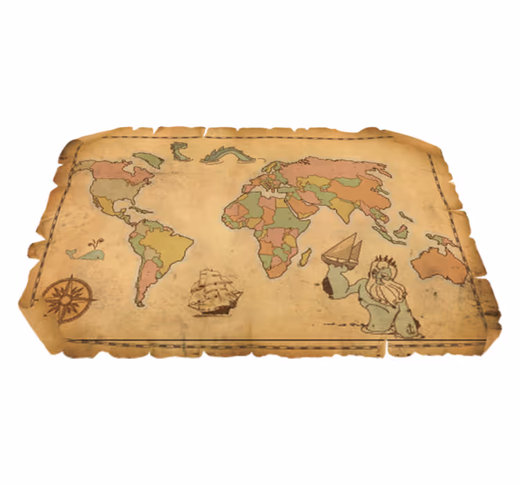 Dünya haritası pvc halı - antik vintage tasarım - TenStickers