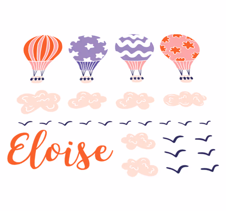 Çocukta pvc halı bulutlar ve kuşlarla pembe mor balonlar - TenStickers