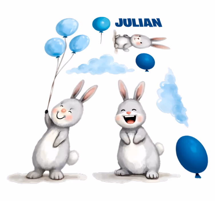 Çocukta pvc halı mavi balonlar ve tavşanlarla - TenStickers