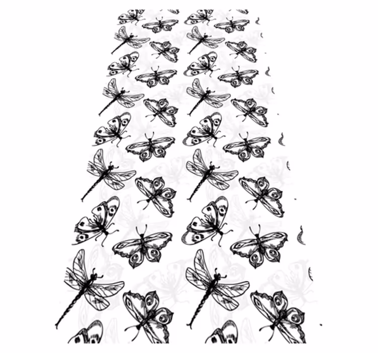 Banyo pvc halı siyah beyaz dragonfly kelebek deseni - TenStickers