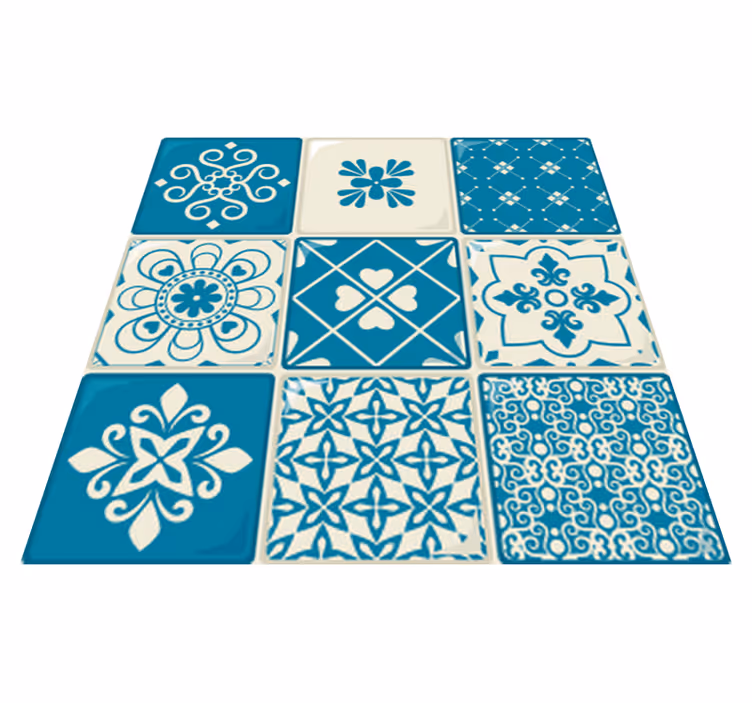 Mutfak pvc halı gri ve mavi desenli - TenStickers