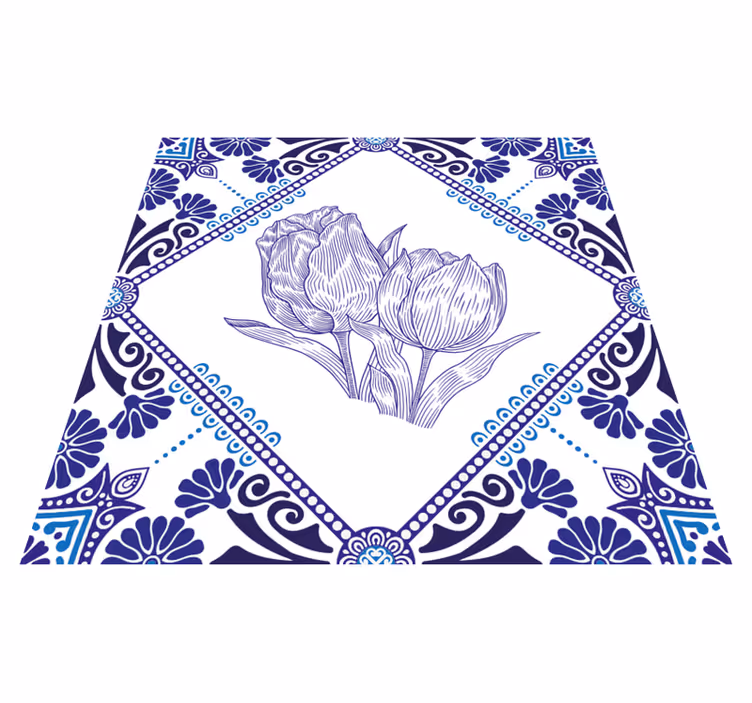 Mutfak pvc halı delft mavisi lale deseni - TenStickers