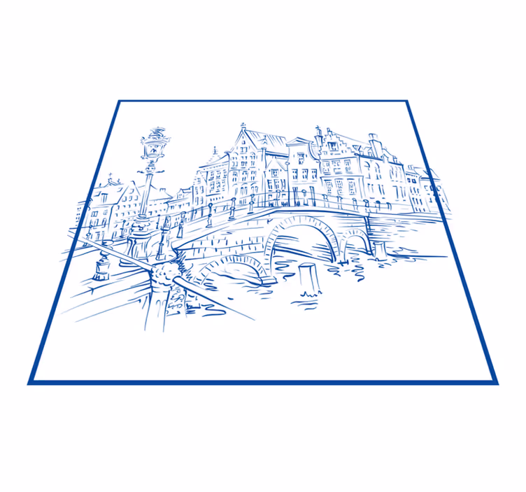 Mutfak pvc halı delft mavi kanal evleri - TenStickers