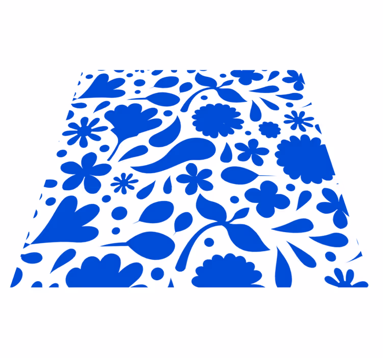 Mutfak pvc halı - delft mavisi çeşitli çiçekler - TenStickers