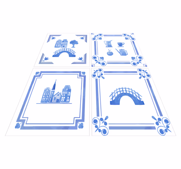 Mutfak pvc halı delftware hollanda evleri - TenStickers