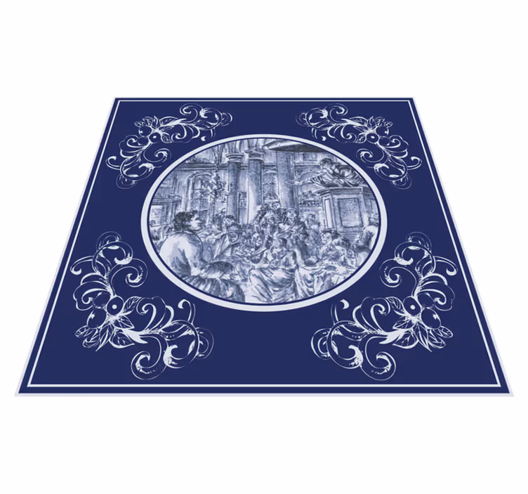 Mutfak pvc halı kalabalıktaki mavi delft figürleri - TenStickers