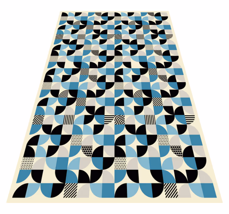 Mutfak pvc halı retro mavi bauhaus deseni - TenStickers