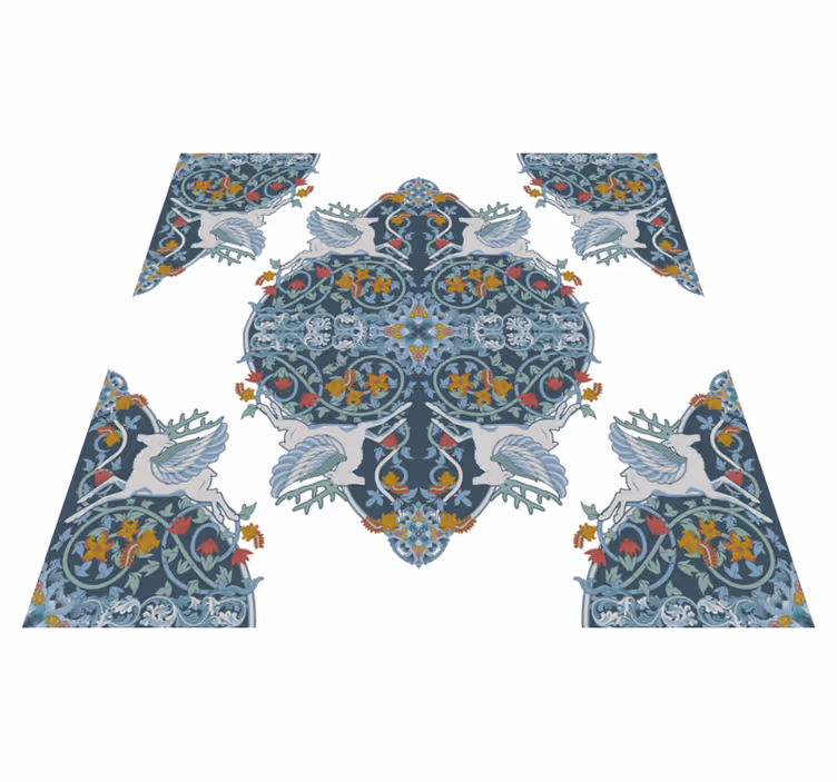 Mutfak pvc halı - Çiçek desenli vintage fayans - TenStickers