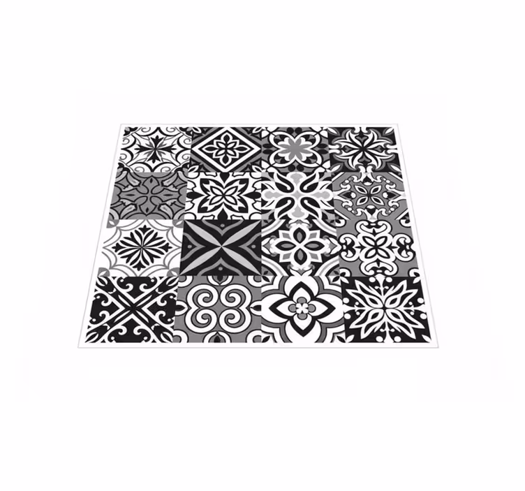 Mutfak pvc halı siyah kontrast geometrik desenler - TenStickers