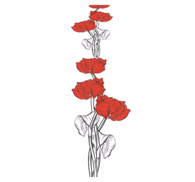 Yatak odası pvc halı dikey kırmızı lale deseni - TenStickers