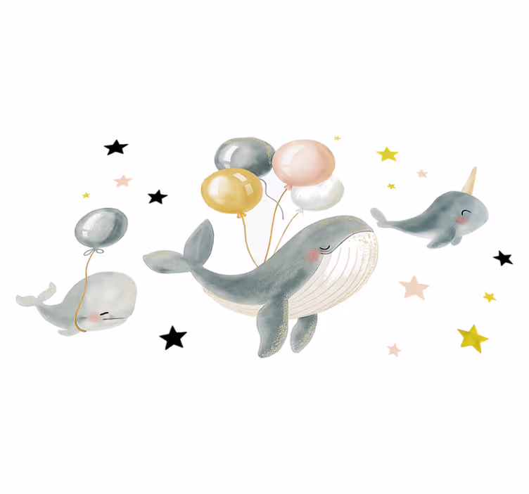 Yatak odası pvc halı mutlu balonlu balinalar - TenStickers