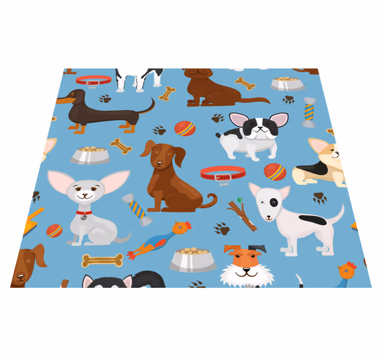 Yatak odası pvc halı köpek deseni mavi arka planlı - TenStickers