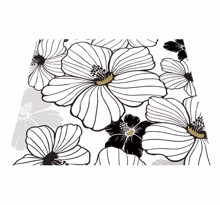 Doğa pvc halı beyaz hibiskus çiçeği deseni - TenStickers