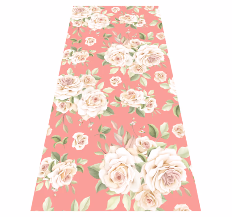 Doğa pvc halı - beyaz arka planda vintage pembe güller - TenStickers