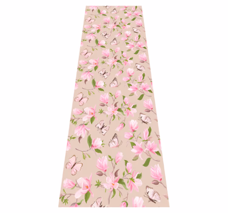 Doğa pvc halı pembe magnolia ve kelebek tasarımı - TenStickers