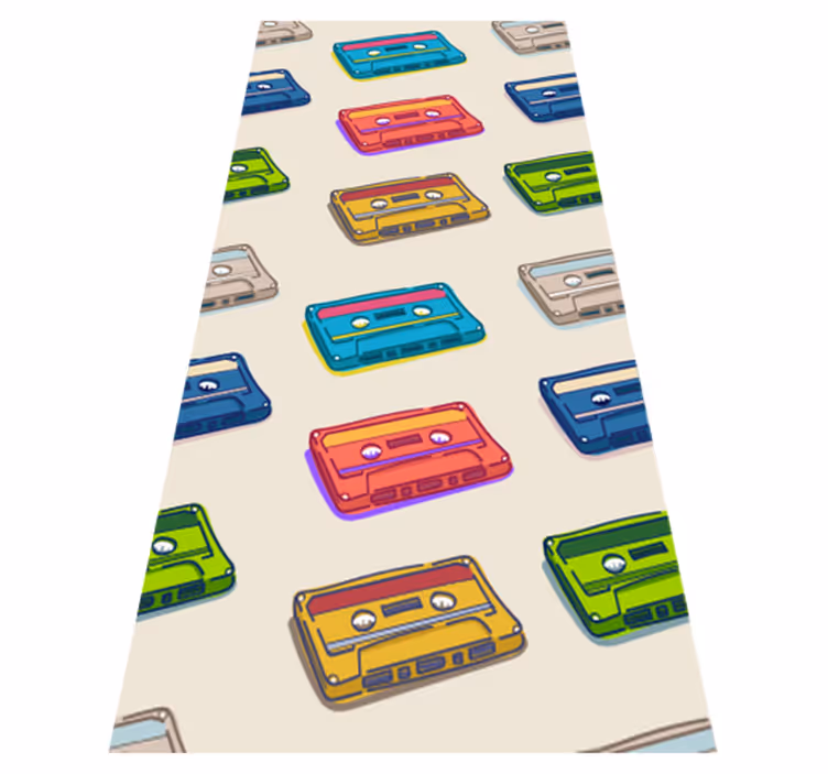 Vintage pvc halı çok renkli kaset deseni - TenStickers