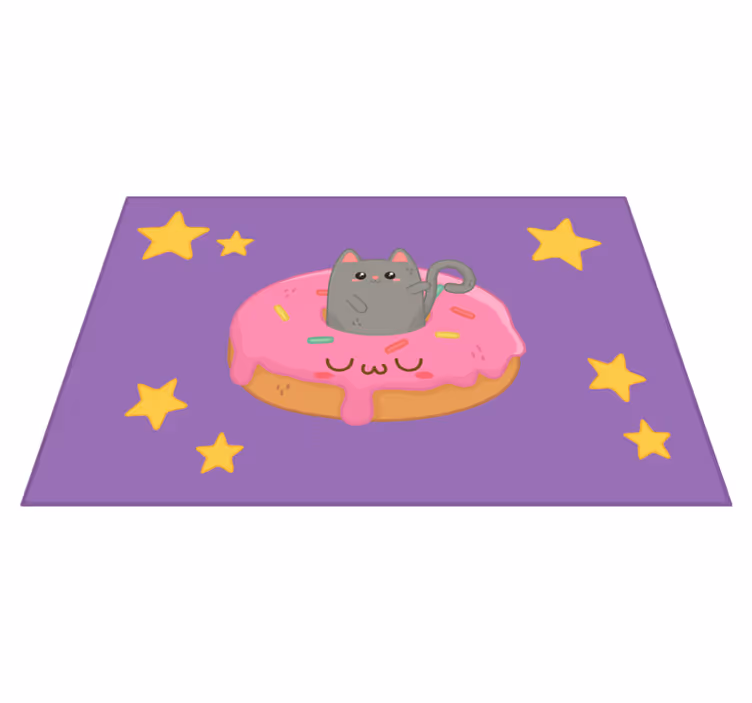 Mor pvc halı kedi ve donut - TenStickers