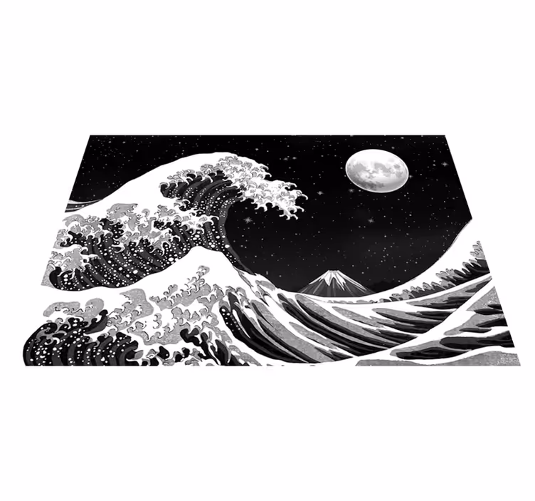 Siyah pvc halı gece japonya kanagawa dalgası - TenStickers