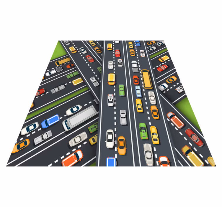 şehir trafiği illüstrasyonu yollar pvc halı - TenStickers