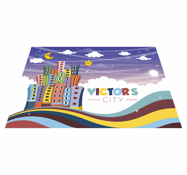 Şehir manzarası gökkuşağı isimlerle pvc halı - TenStickers