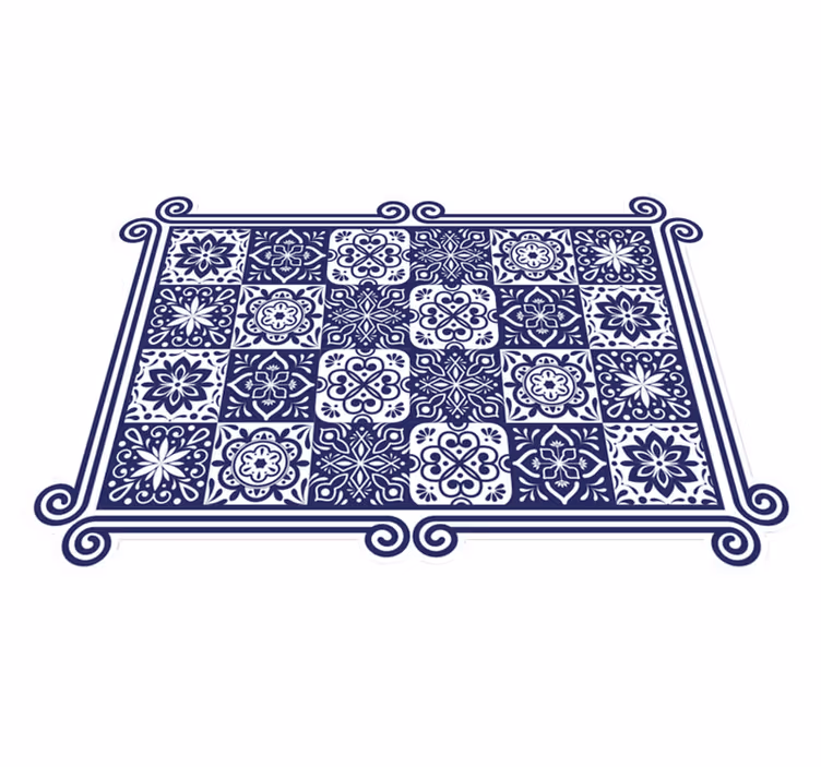 Mavi fayans ve beyaz şerit vinil oda kilim - TenStickers