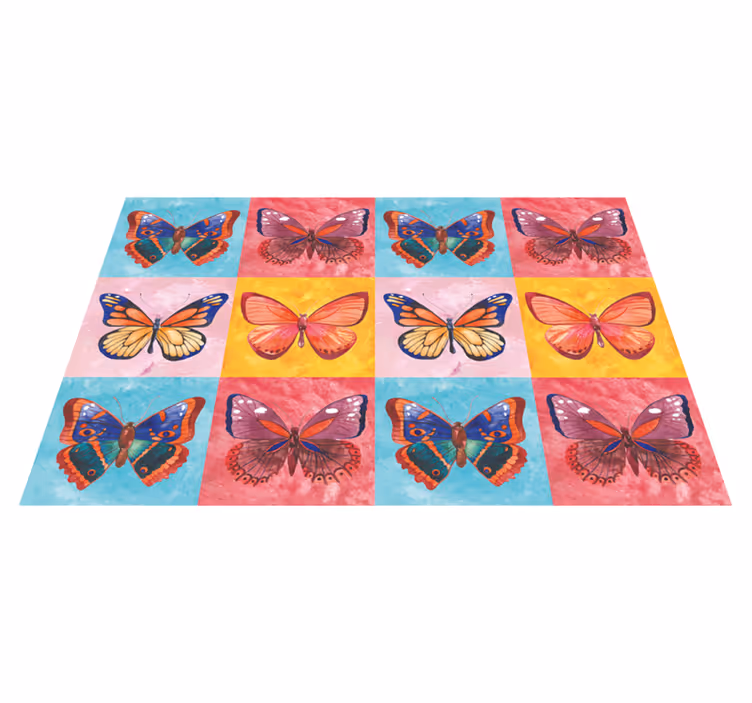 Renkli kelebek dizisi çiçekler ve bitkiler pvc halı - TenStickers