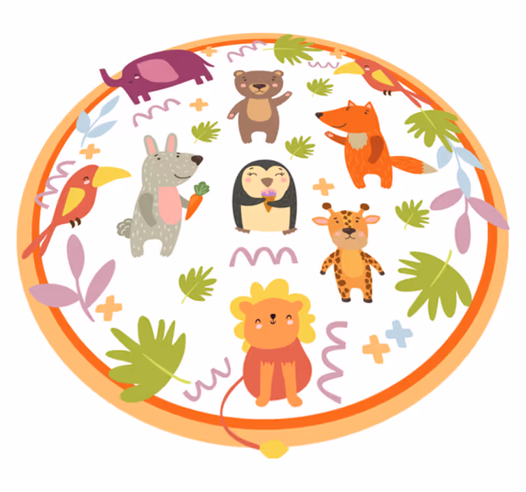 Sevimli çizgi hayvanat bahçesi hayvanları hayvan halı - TenStickers