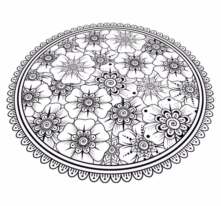 Daire siyah mandala kiremit halı - TenStickers