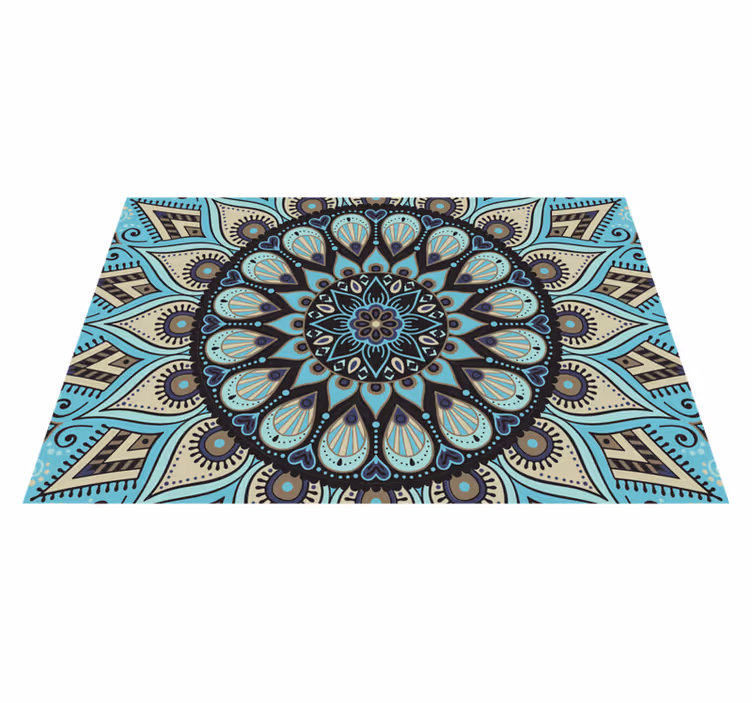 Etnik siyah ve mavi mandala vinil halı - TenStickers