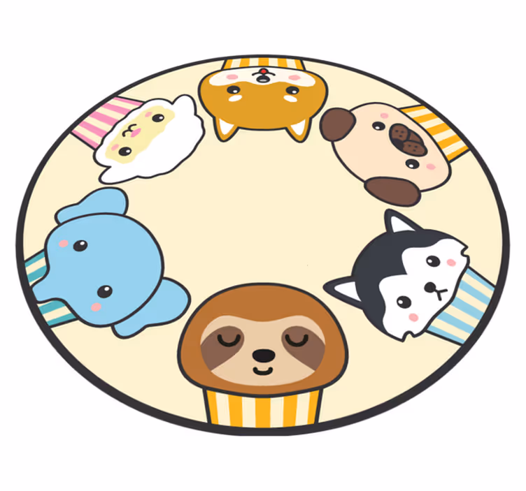 Anime hayvanlar daire hayvan kilim - TenStickers