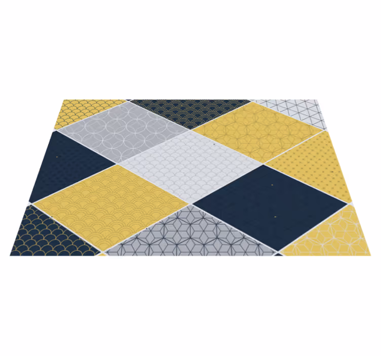 Sarı desenli çizgili geometrik vinil kilim - TenStickers