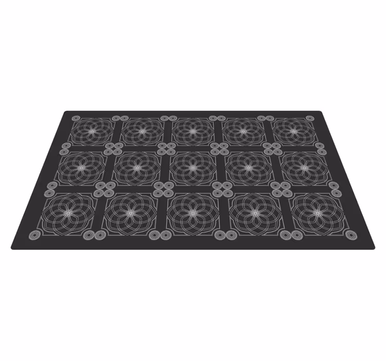Geometrik çiçek desenleri siyah pvc halı - TenStickers