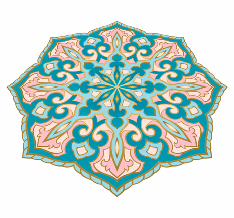 Turkuaz ve pembe mandala vinil halı - TenStickers