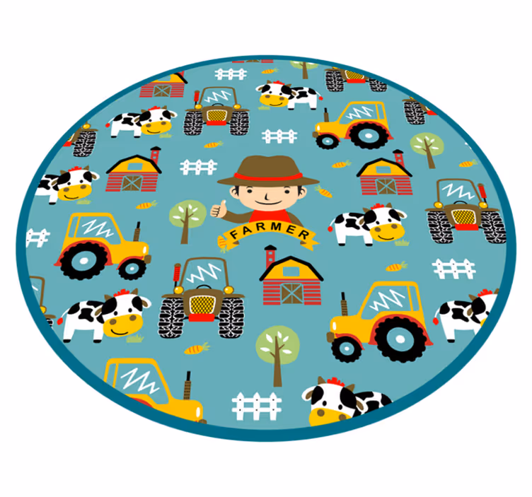 çiftçi, hayvanlar ve traktör daire hayvan kilim - TenStickers