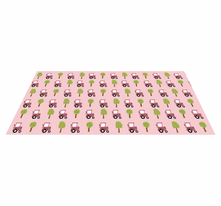 Pembe traktör desen çocuklar vinil kilim - TenStickers