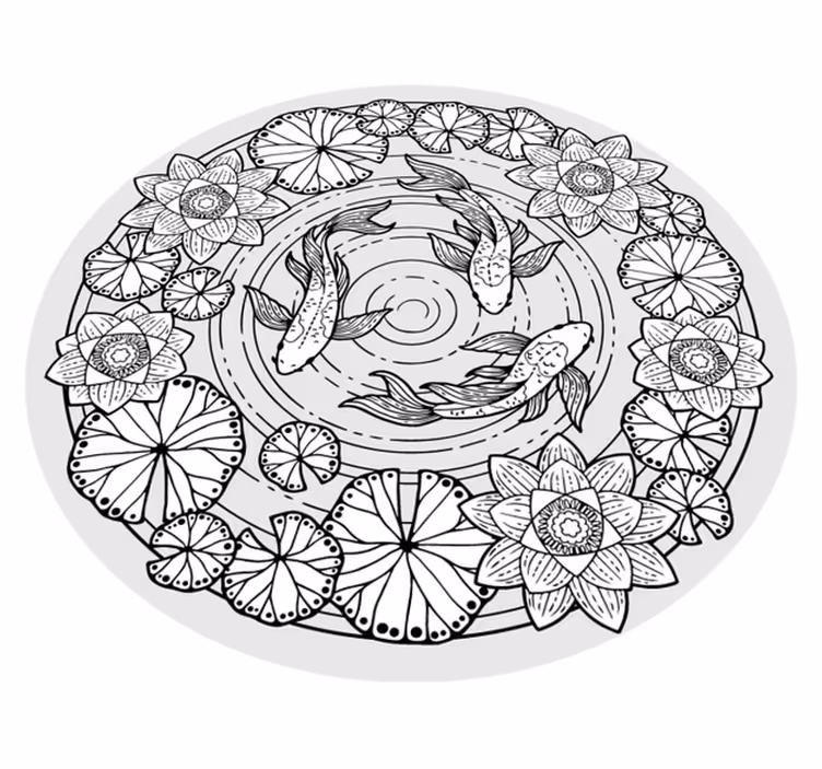 Lotus ve koi sazan çiçek halısı - TenStickers