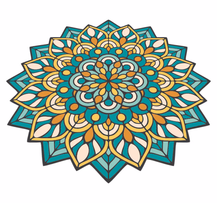 Mandala yeşil ve turuncu mandala vinil halı - TenStickers