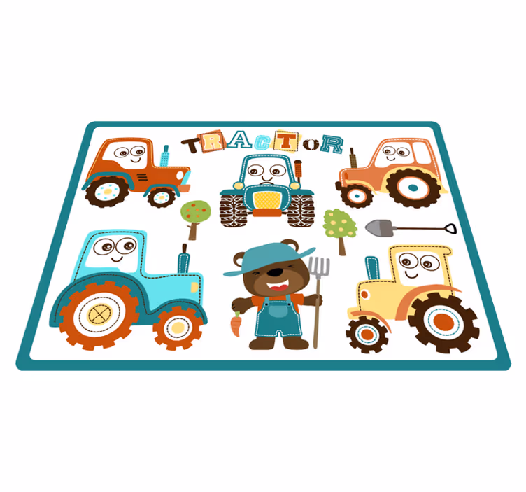 Gülümseyen traktörler çocuklar vinil kilim - TenStickers